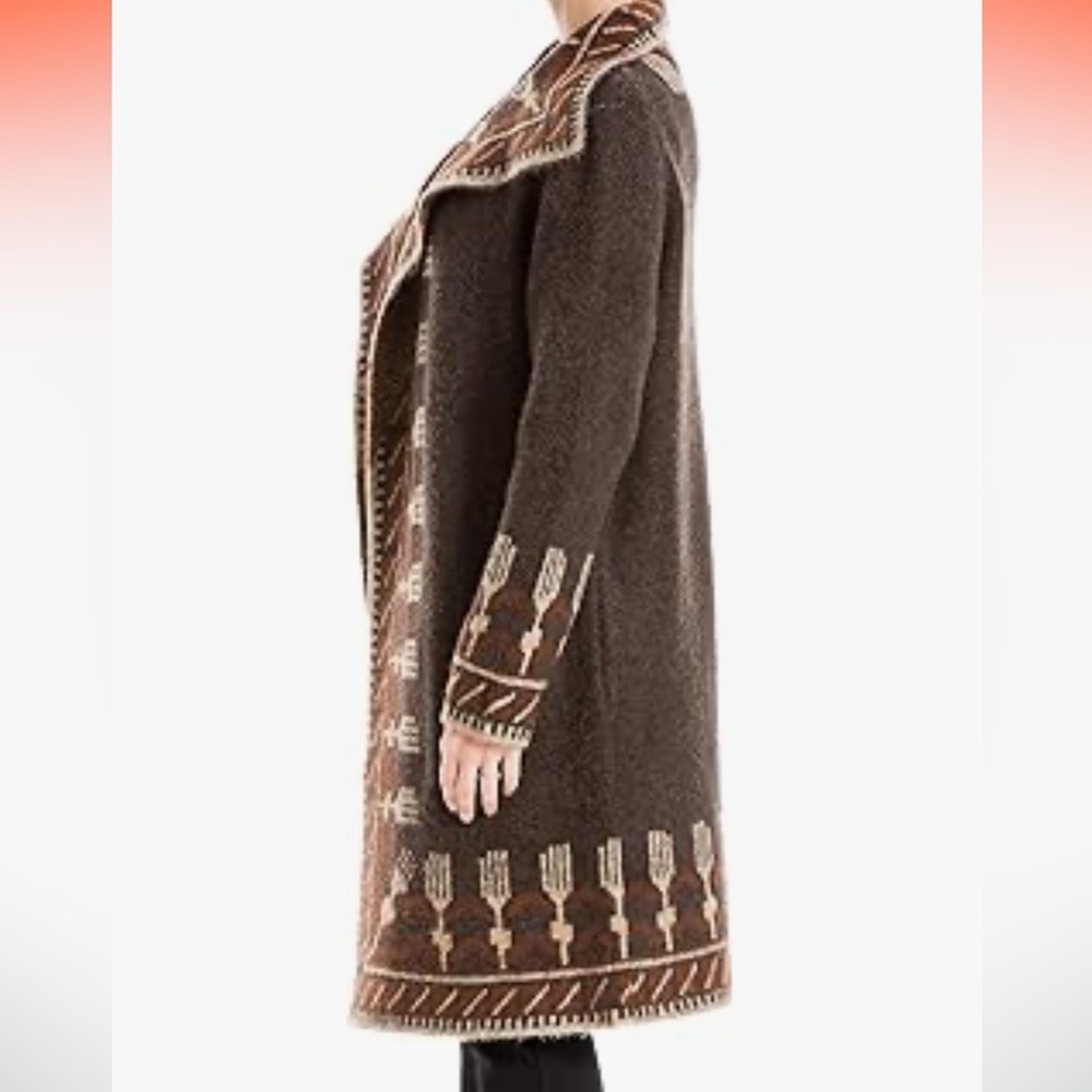 LONG SOFT BROWN SOUTHWESTERN OPEN CARDIGAN FUZZY SWEATER POCKETS SIZE LARGE - Picture 5 of 10